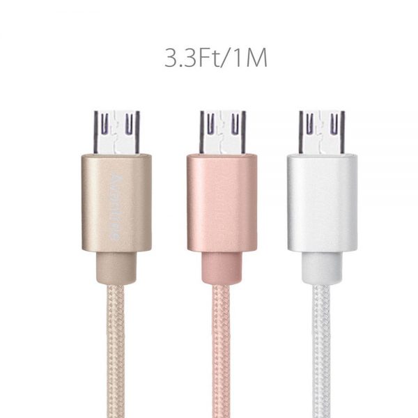 Cablu Braided Micro USB sync charge - Pink 100cm
