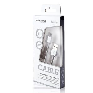 Cablu Braided Micro USB sync charge - Silver 65cm