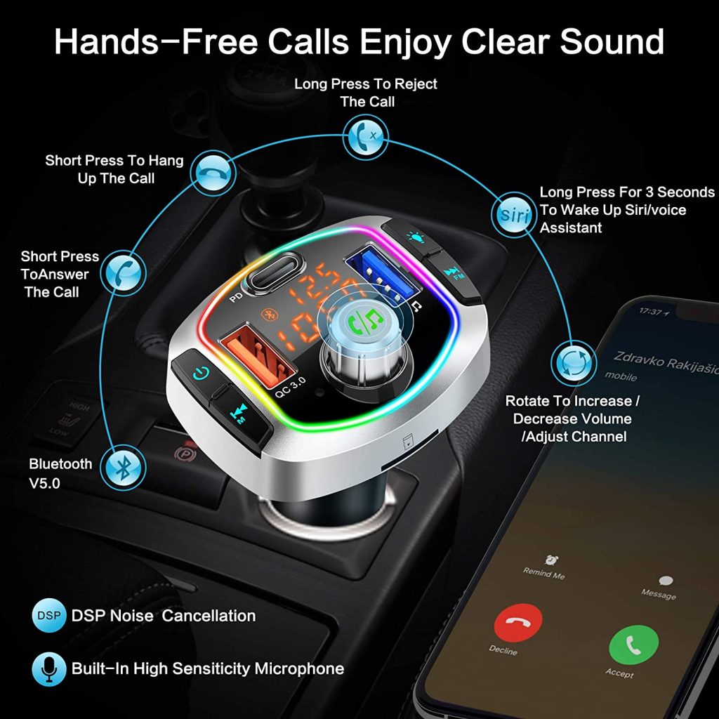 car kit modulator fm incarcator QC Bluetooth 5.0 pentru masina
