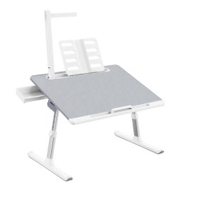 Masuta multifunctionala Mytable 60x45 cm cu lumina LED, suport pentru carti, suport tableta, caseta rechizite, pliabila, reglabila, gri